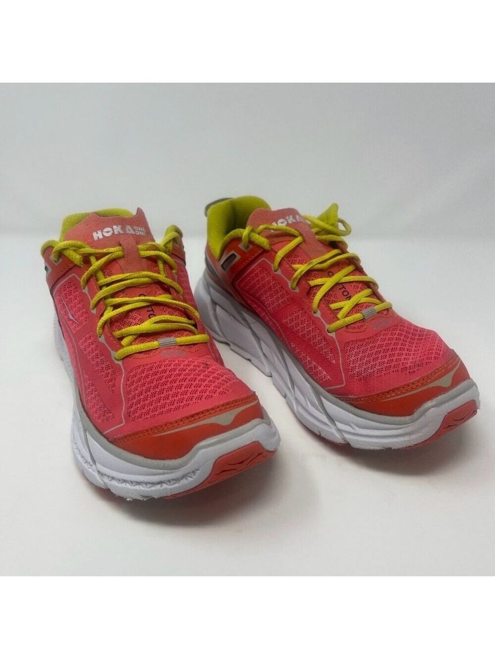 Hoka One One Clifton Running Shoe Women’s Pink Neon Lightweight Athletic Sneaker - Picture 4 of 13